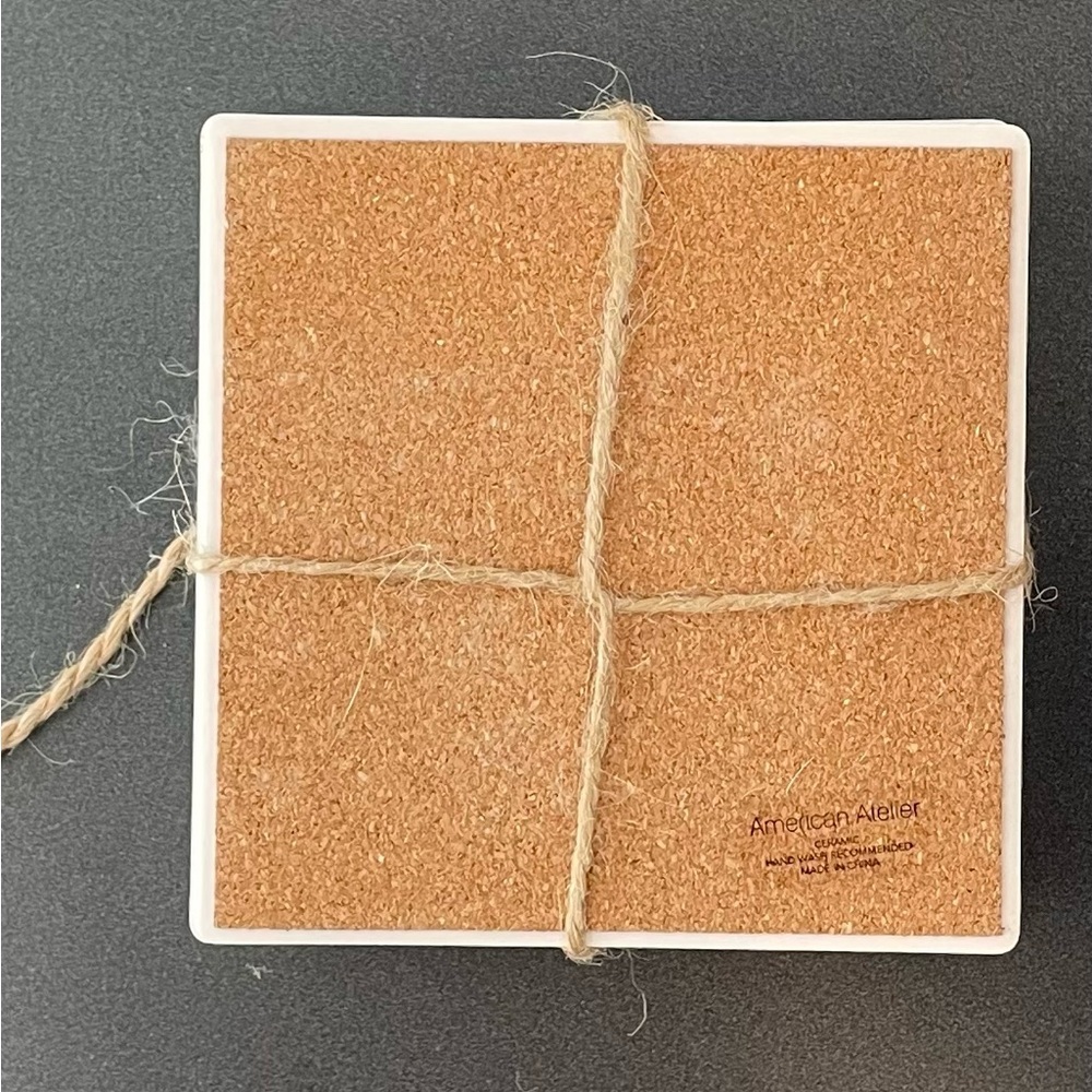 American Atelier Work Hour Happy Hour S/4 Ceramic Coasters NWT - Picture 6 of 8